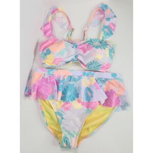NWOT Island Zone 2-Piece Bikini Tropical Floral XL Vacation Beach Pool‎ Coconut